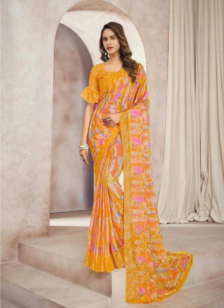 Yellow Colour Star Chiffon 88th Edition By Ruchi Chiffon Saree Catalog 20401 B