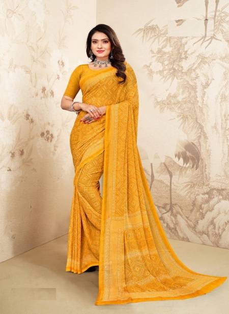 Yellow Colour Star Chiffon 97th Edition By Ruchi Daily Wear Saree Catalog 22101 D