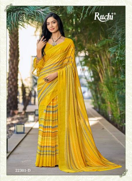 Yellow Colour Star Chiffon 98th Edition By Ruchi Daily Wear Saree Catalog 22301 D
