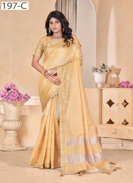 Yellow Colour Sumitra 197 A To F Linen With Gota Coding Work Border Saree Orders In India 197-C