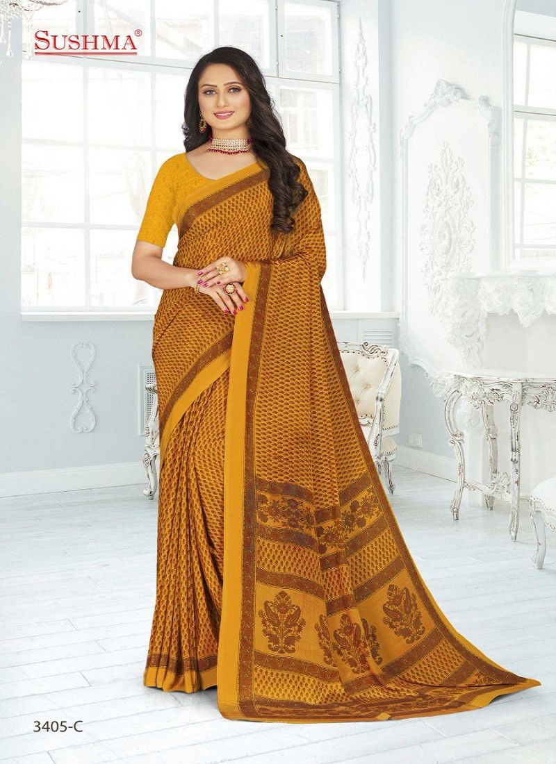 Yellow Colour Sushma Set 34 Dailywear Saree Catalog 3405 C