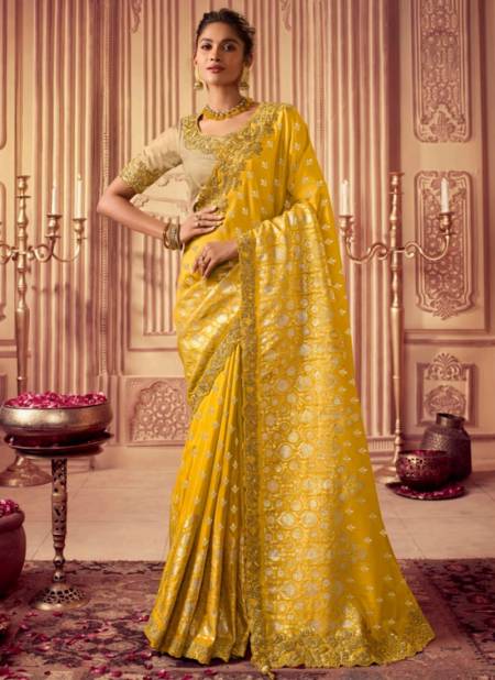 Yellow Colour Suvarna By Sulakshmi 8001 To 8009 Wedding Wear Sarees Catalog 8005