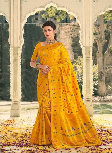Yellow Colour Swarovski Silk By Pankh Designer Silk Saree Catalog 2210
