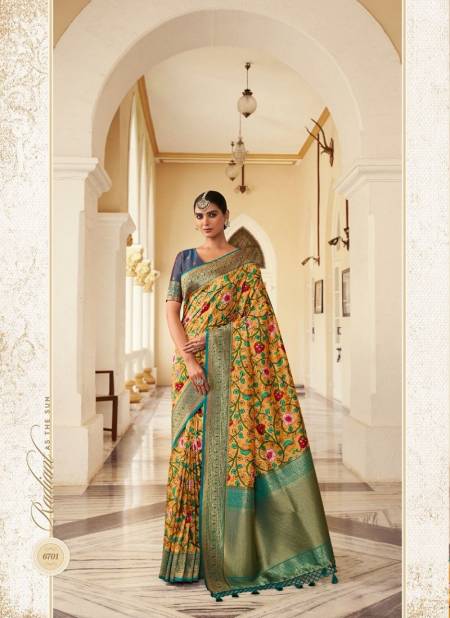 Yellow Colour The Kanchi By Pankh Printed Sarees Catalog 6701