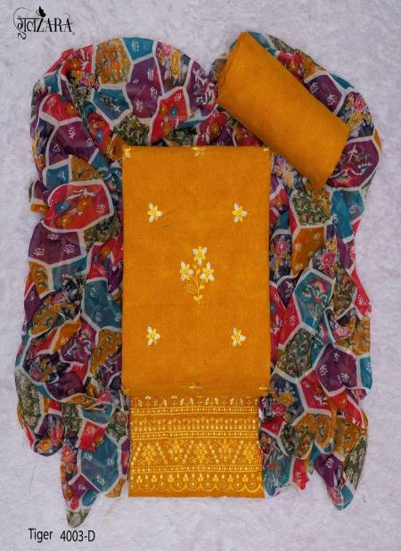 Yellow Colour Tiger By Gulzara Multi Sequence Embroidery Non Catalog Dress Material 4003 D