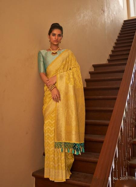 Yellow Colour Tirth By Kimora Designer Nylon crape Sarees Wholesale Price In Surat 2055