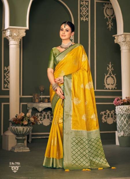 Yellow Colour Trisha Royal By Pankh Tissue Silk Designer Saree Catalog 7904