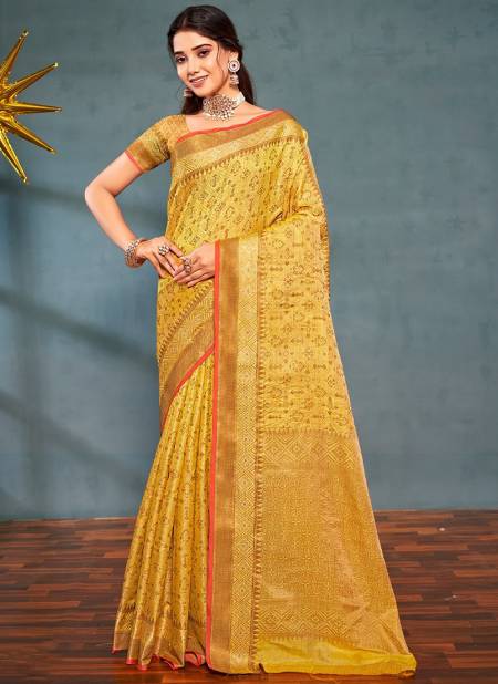 Yellow Colour Unique Silk Sangam Colors Wholesale Banarasi Silk Sarees Catalog 2973