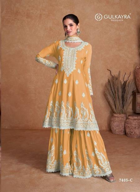 Yellow Colour Vamika By Gulkayra Designer Real Silk Sharara Suit Catalog 7405 C