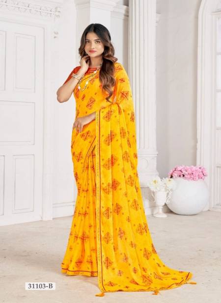 Yellow Colour Vanilla Vol 5 By Ruchi Daily Wear Printed Chiffon Sarees Wholesale Online 31103 B