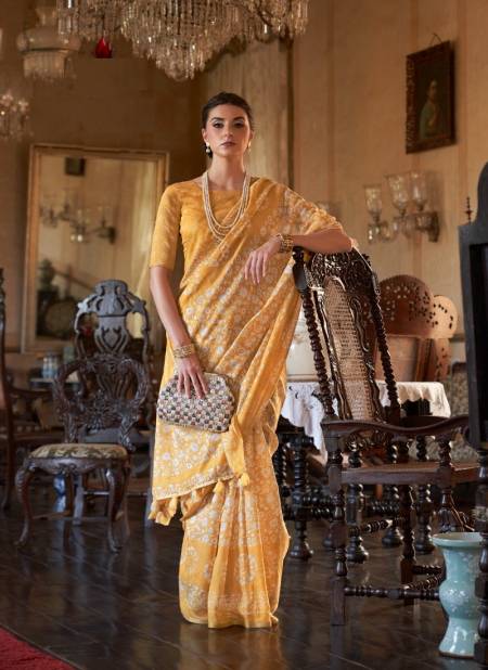 Yellow Colour Vasundhara R 672 By Rewaa Cotton Saree Catalog 676