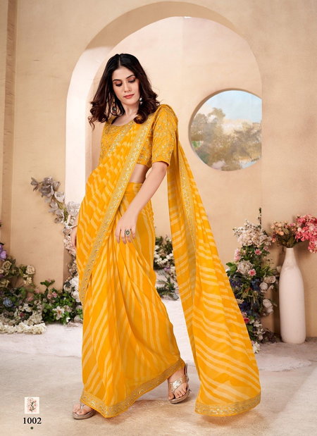 Yellow Colour Veena By Stavan Heavy Weighless Embroidery Saree Suppliers In India 1002