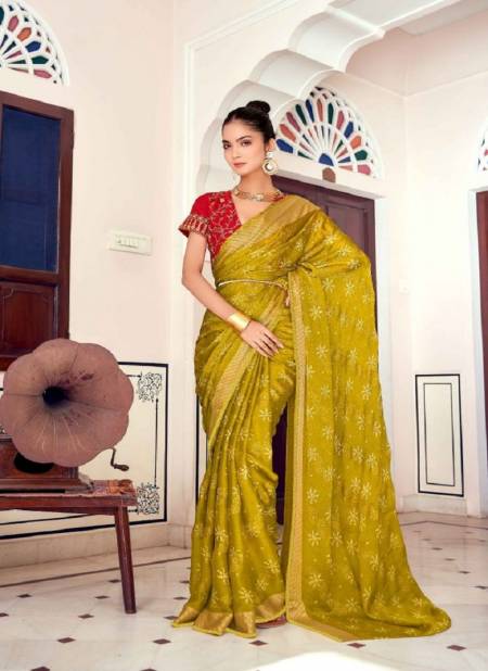 Yellow Colour Vinitaa By Mahamani Creation Brasso Designer Saree Catalog 1003