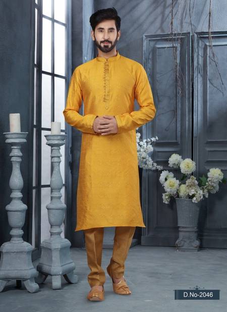 Yellow Colour Vol 10 Function Wear Mens Kurta Pajama Exporters In India 2046