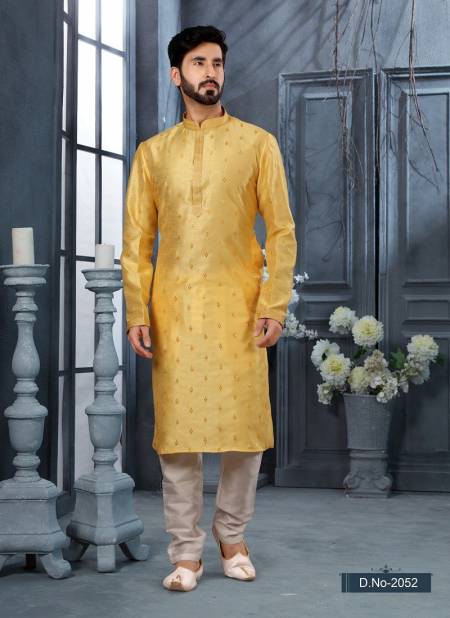 Yellow Colour Vol 10 Occasion Wear Mens Kurta Pajama Wholesale Market In Surat 2052