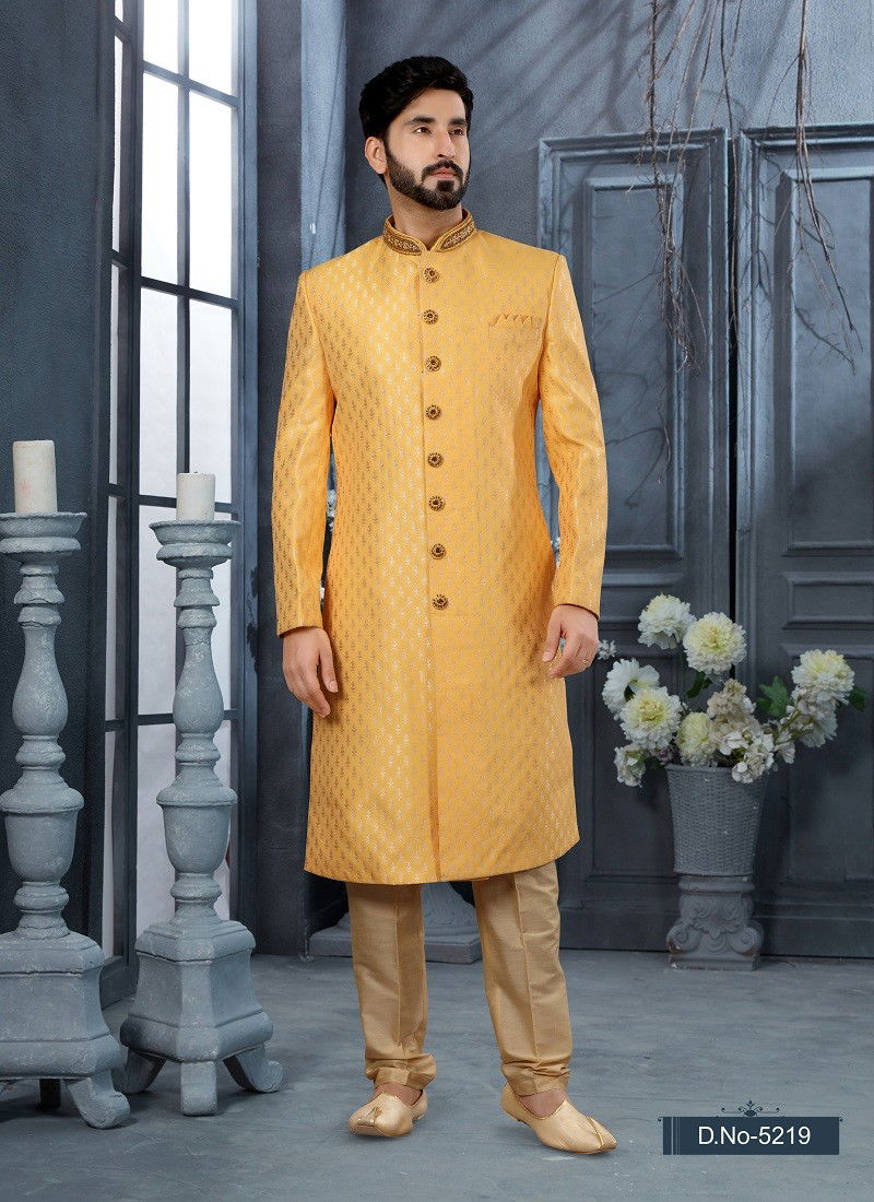 Yellow Colour Vol 11 Wedding Wear Mens Indo Western Suppliers In India 5219