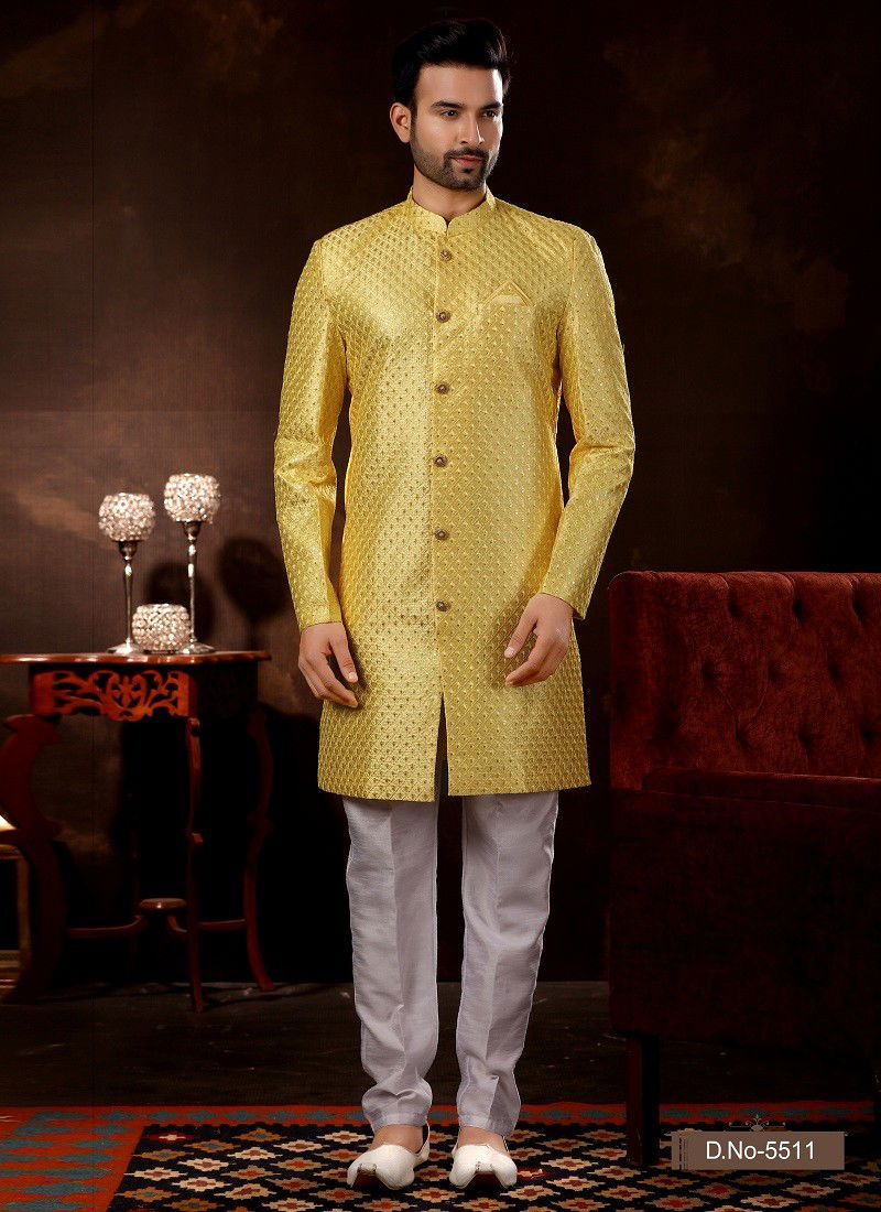 Yellow Colour Vol 12 Function Wear Mens Sherwani Suppliers In India 5511