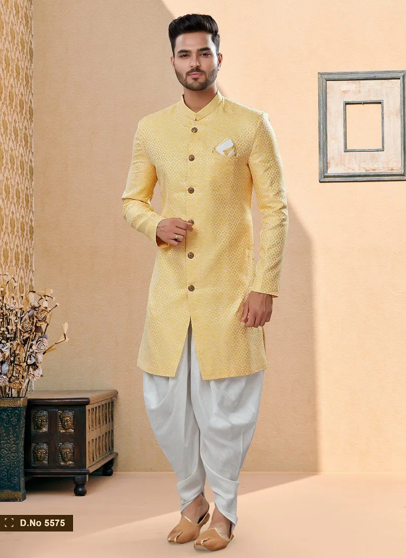 Yellow Colour Vol 14 Party Wear Mens Sherwani Exporters In India 5575