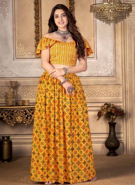 Yellow Colour Zeeya Raas 301 To 304 By Varni Fabrics Indo Western Lehenga Catalog 302