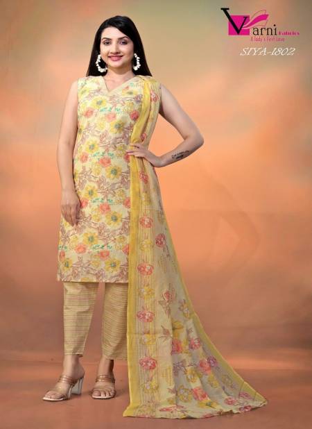 Yellow Colour Zeeya Siya By Varni Cambric Cotton Kurti With Bottom Dupatta Wholesale Online 1802