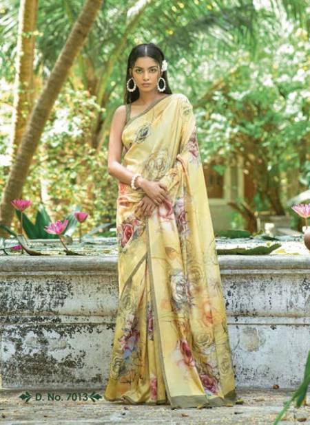 Yellow Colour Zuleyka By Bhumi Paper Silk Daily Wear Saree Exportes In India 7013