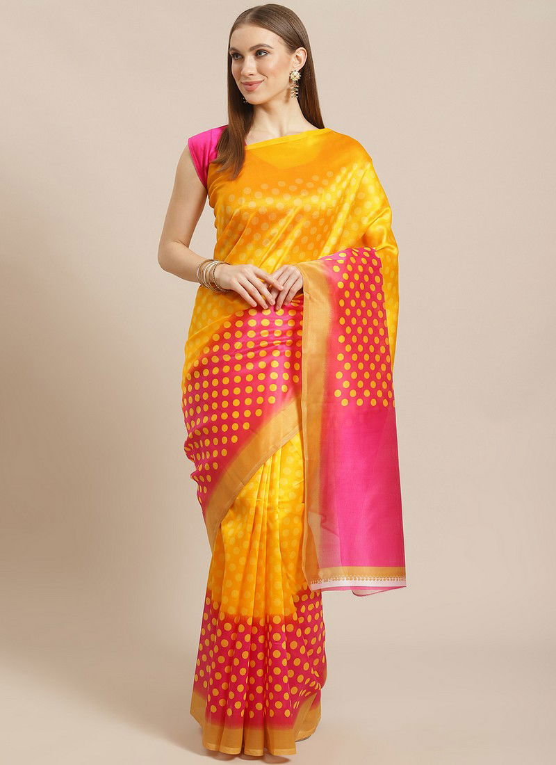 Yellow Daily Wear Pinted Bhagalpuri Saree 76