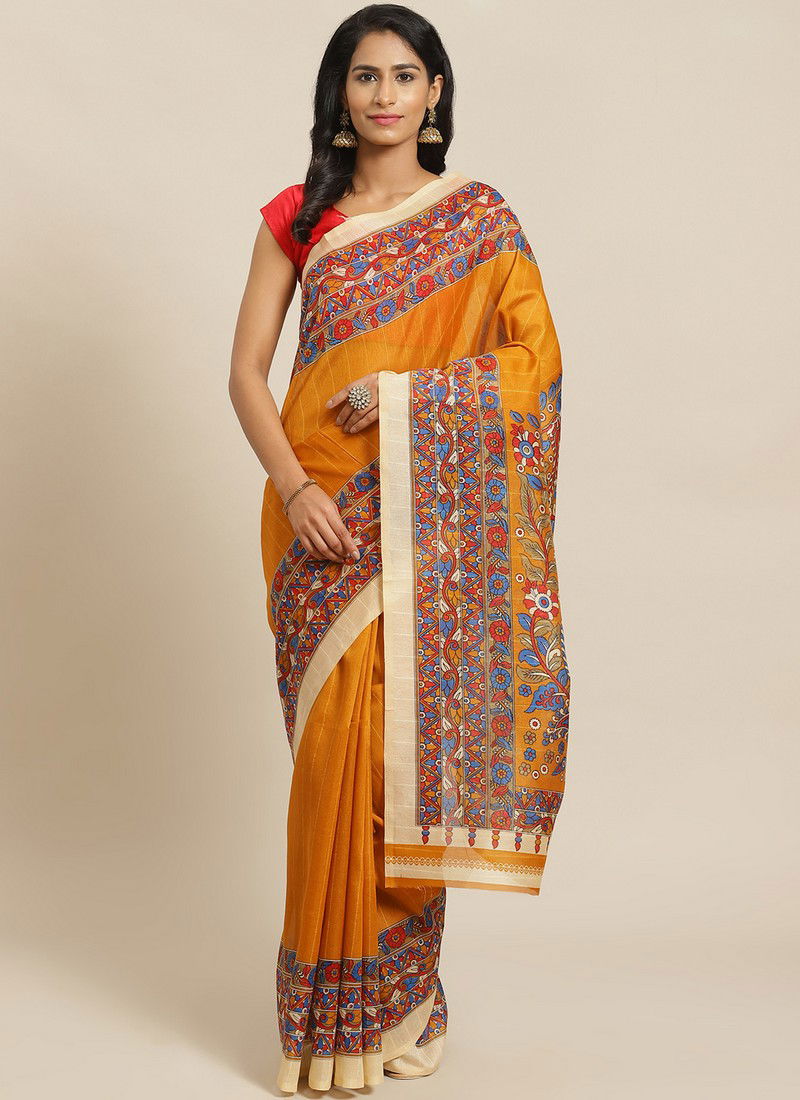 Yellow Daily Wear Pinted Bhagalpuri Saree 88