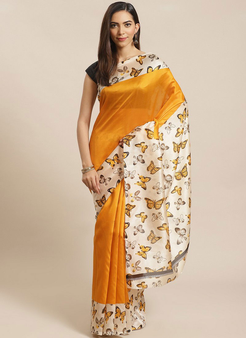 Yellow Daily Wear Pinted Bhagalpuri Saree 95