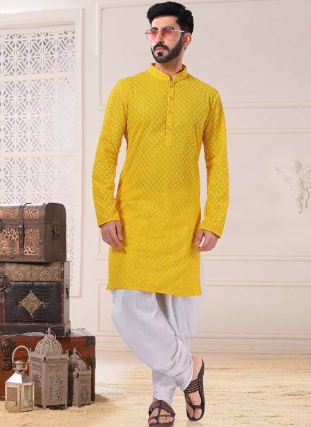 Yellow Function Wear Mens Wholesale Kurta With Pajama Catalog 1767