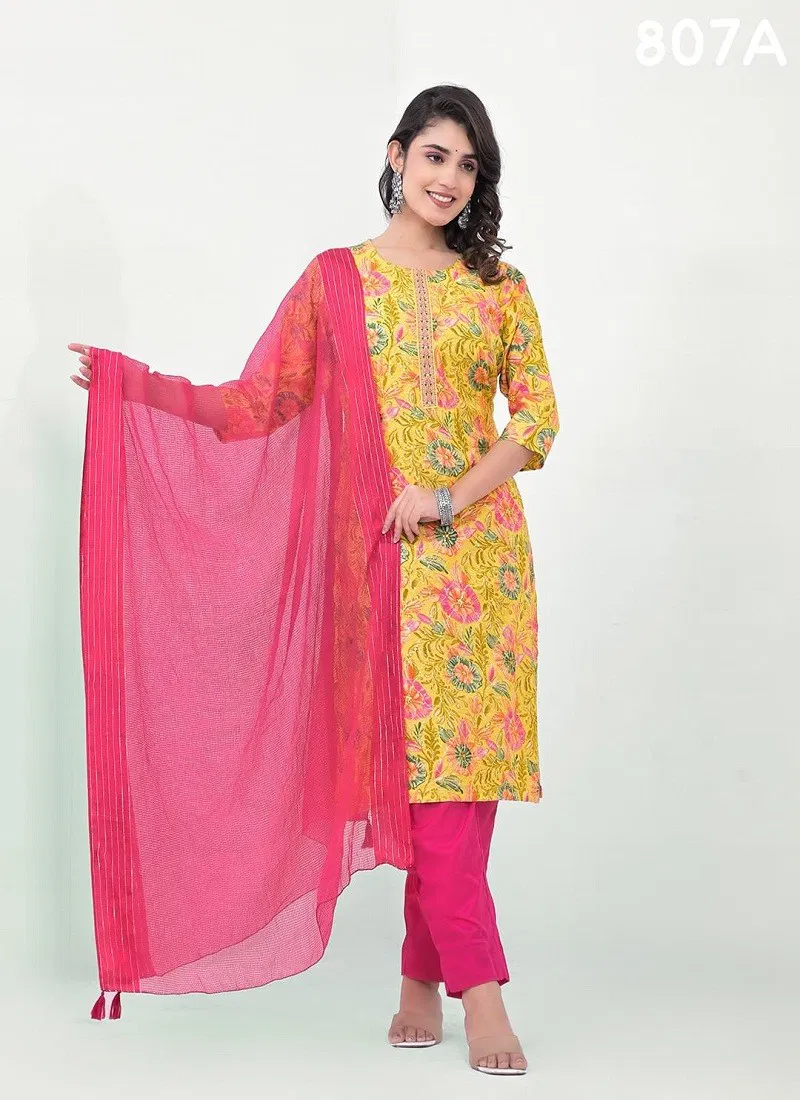 Yellow Multi Colour Label Khoj 807 A And 807 B Modal Kurti With Bottom Dupatta Manufacturers 807B