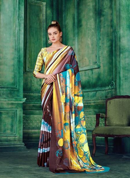 Yellow Multi Colour Rio By Jivora 1305 to 1318 Crepe Digital Printed Summer Wear Saree Wholesale Price In Surat 1318