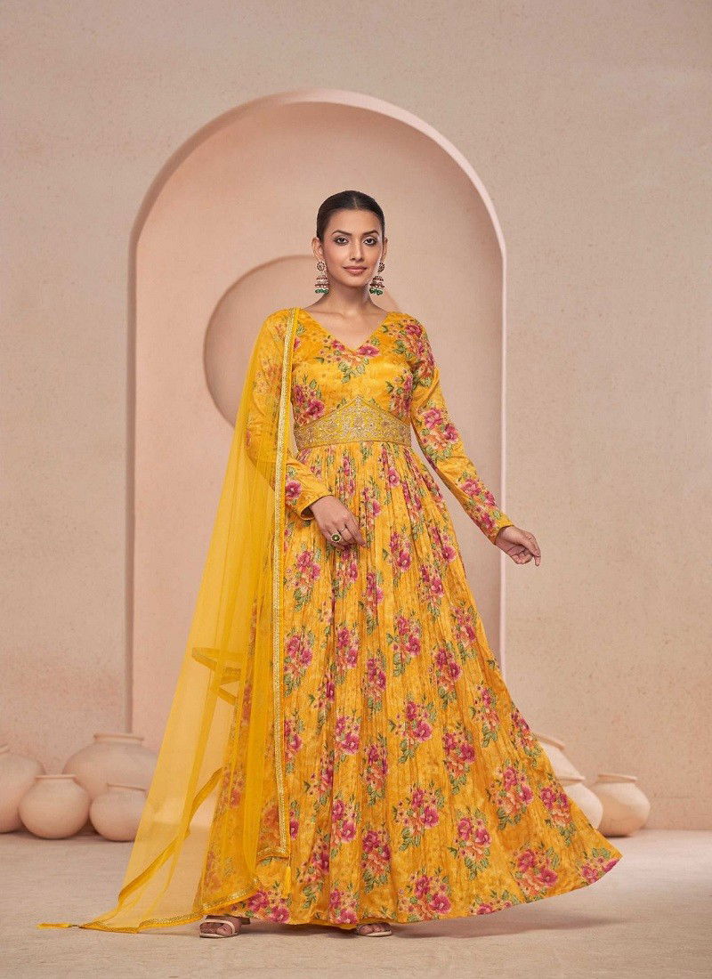 Yellow Multi Colour Sajni By Gulkayra Fancy Printed Wedding Wear Readymade Suits Suppliers In India 7468 E