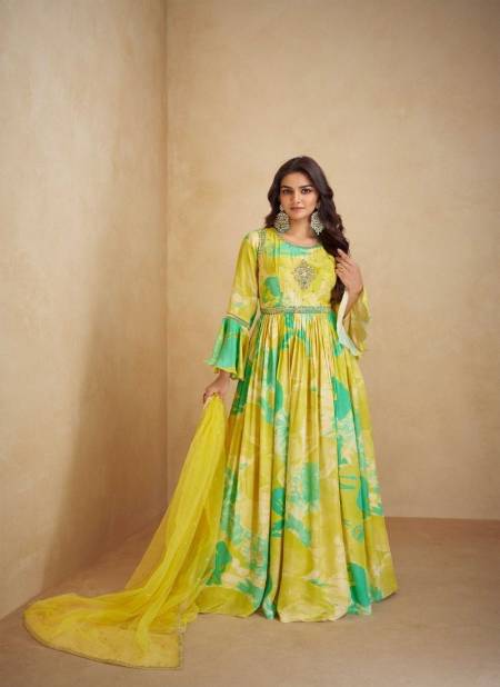 Yellow Multi Colour Scarlet By Gulkayra Real Chinon Wedding Printed Bulk Gown With Dupatta Orders In India 7463