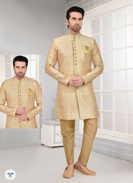 Yellow Multi Colour Wedding Wears Art Embroidered Slik Kurta Pajama Suppliers In Mumbai 2235