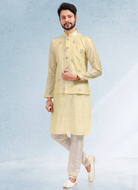 Yellow Wedding Wear Wholesale Modi Jacket Kurta Pajama 1864