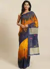 Yellow and Blue Daily Wear Pinted Bhagalpuri Saree 86