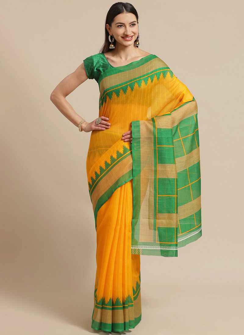 Yellow and Green Bhagalpuri Saree 33