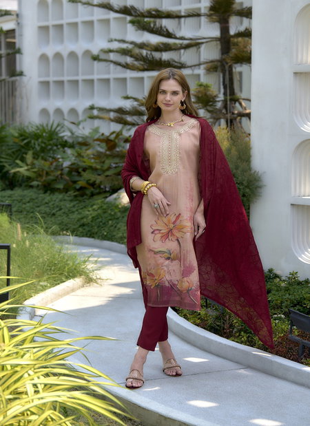 Tew Tissue With Floral Printed Embroidery Kurti With Bottom Dupatta Wholesalers In Delhi