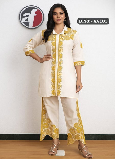 AA 105 By Af Khadi Cotton Embroidery Western Co Ord Set Suppliers In India
