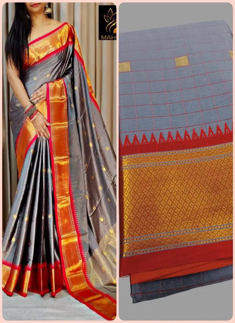 Aab Checks Butti Aura Cotton Silk Saree Manufacturer 