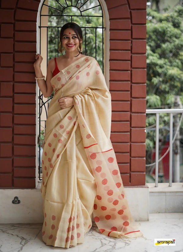 Aab Chiku And Red Soft Cotton Saree Wholesale Suppliers In India