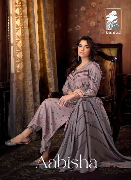 Aabisha By Sahiba Printed Pashmina Dress Material Suppliers In India
