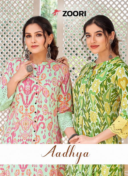 Aadhya By Zoori Rayon Printed Designer Kurti Wholesale Suppliers In Surat
 Catalog