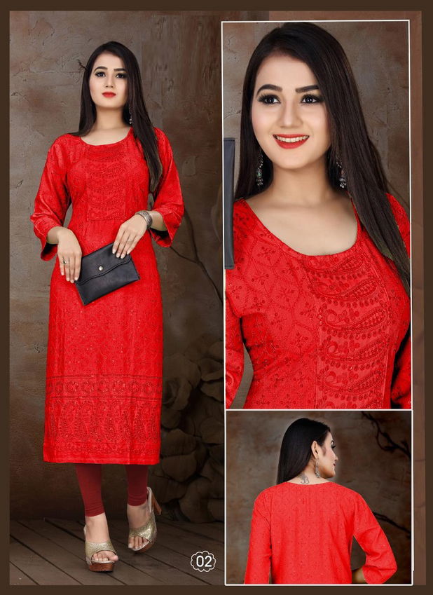 Aagya Chand Tara Regular Wear Rayon Designer Kurti Collection