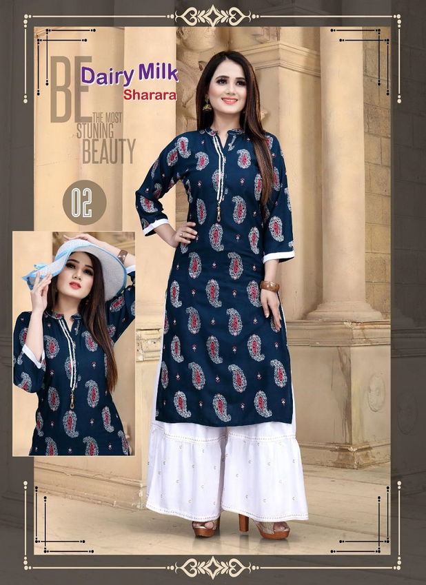 Aagya Dairy Milk Sharara 2 Latest Fancy Designer Casual Wear Rayon Kurti With Bottom Collection
