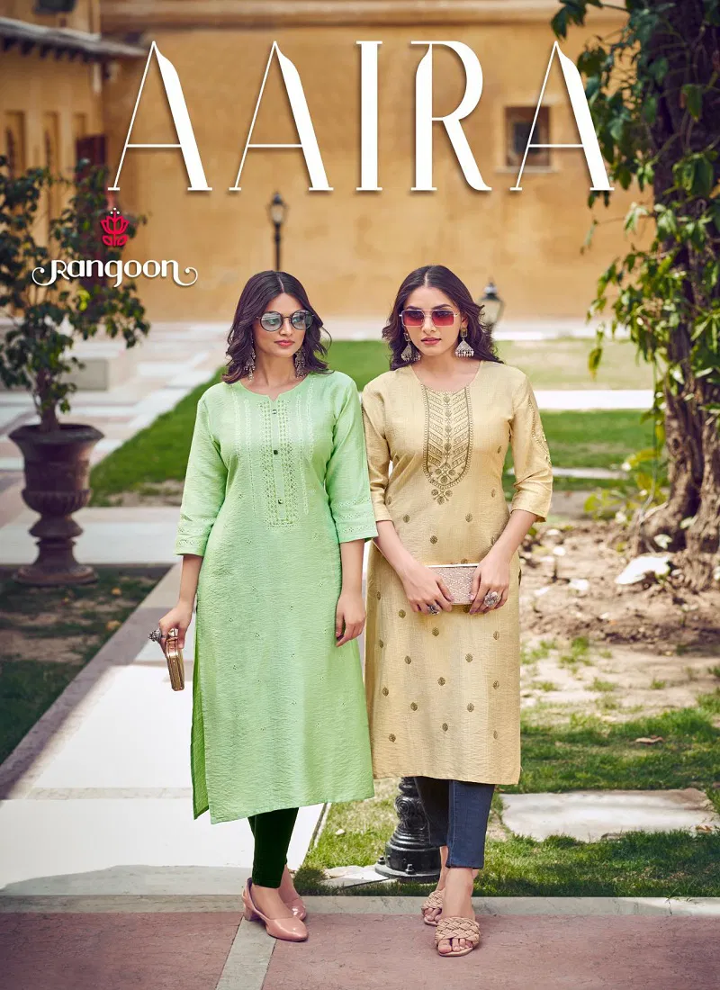 Aaira By Rangoon Viscose Embroidery Kurtis Wholesale Market In Surat Catalog