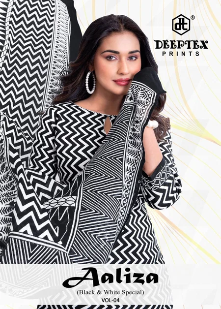 Aaliza Black And White Vol 4 By Deeptex Readymade Cotton Kurti Set