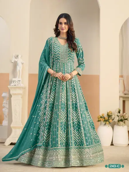 Aanaya Vol 243 By Dani Faux Georgette Gown With Dupatta Suppliers In India