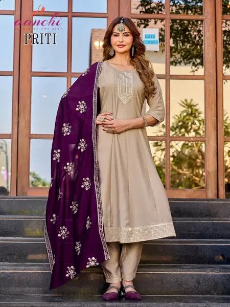 Priti By Aanchi Vichitra Silk Wholesale Anarkali Kurtis Set Suppliers In Mumbai
