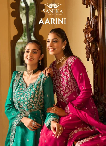 Aarini By Sanika Chinon Silk Embroidery Wholesale Readymade Suits In India
